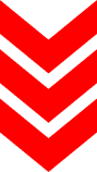 Three bold red chevrons pointing downward are stacked vertically on a light gray background, evoking the excitement of Go Karts at Boschertown Go Karts in St. Charles.